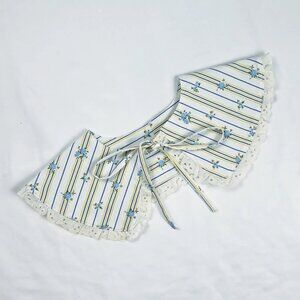 Ditsy Floral Detachable Collar – Striped Ruffle Eyelet Trim Accessory